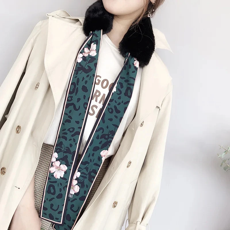 Leopard Print Fur Scarf for Women – Skinny Silk Neckerchief Wrap - Image 3