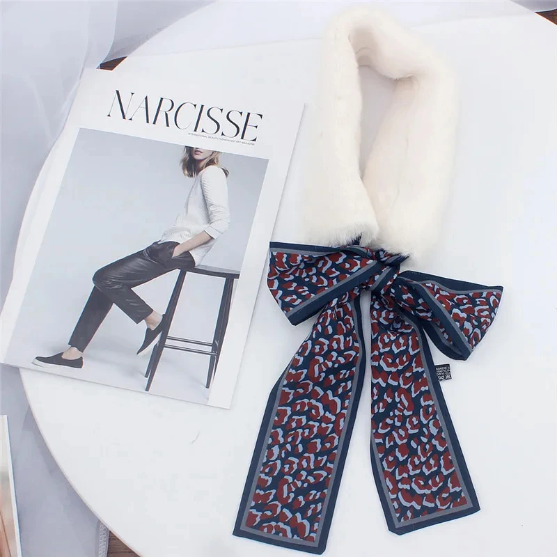 Leopard Print Fur Scarf for Women – Skinny Silk Neckerchief Wrap - Image 5