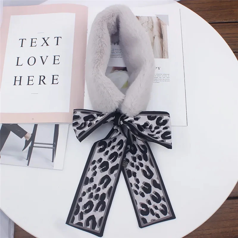 Leopard Print Fur Scarf for Women – Skinny Silk Neckerchief Wrap - Image 6