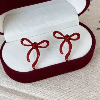 Wine Red Bow Knot Stud Earrings for Women – Elegant Party Jewelry