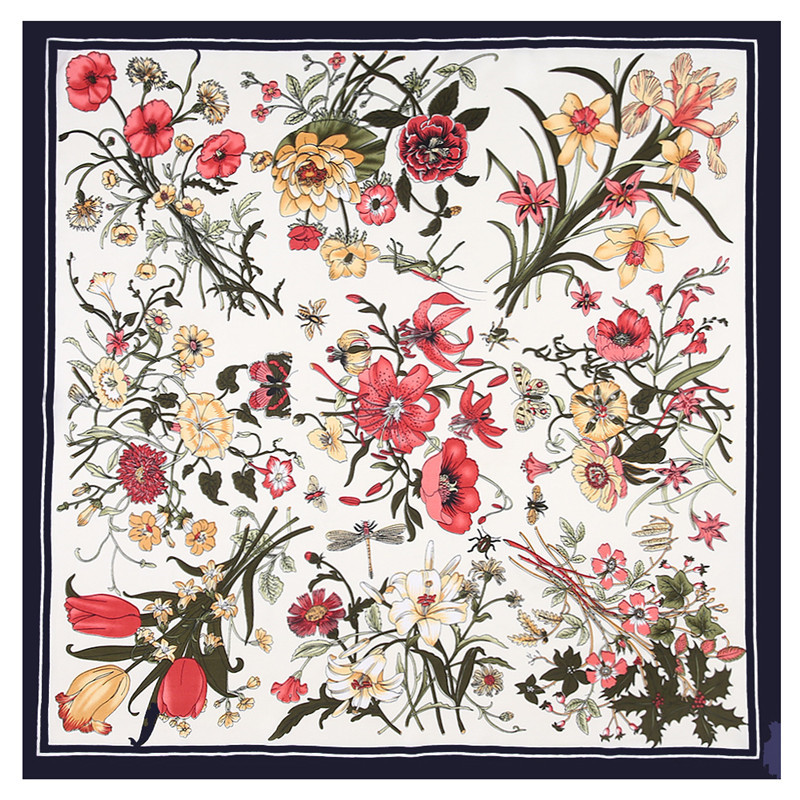 Luxury Striped Plaid Silk Square Scarf for Women