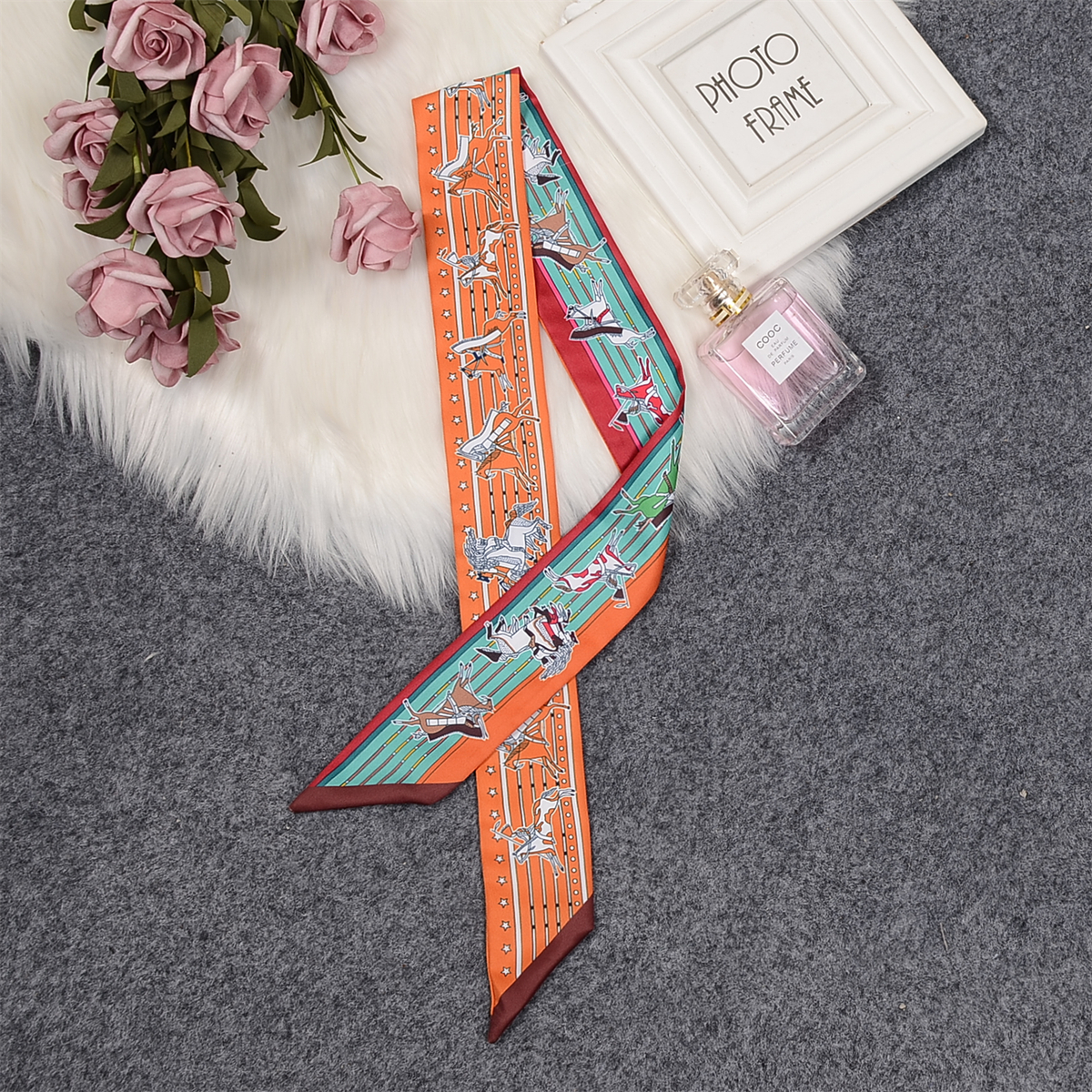 Elegant Striped Silk Skinny Scarf for Women – Versatile Fashion Accessory - Image 6