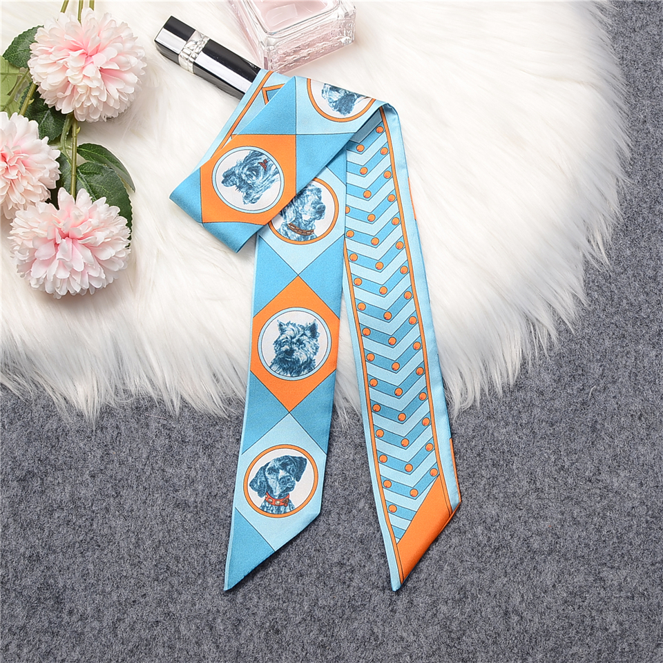 Luxury 100% Mulberry Silk Scarf – Dog Print Neckerchief - Image 3