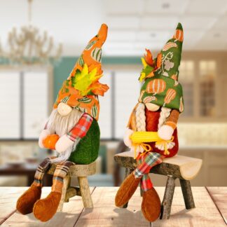 Thanksgiving Harvest Hanging Legs Doll with Corn & Pumpkin Décor