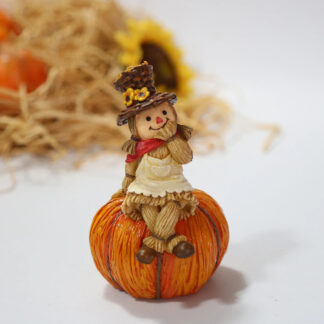 Whimsical Scarecrow on Pumpkin Resin Statue – Cute Décor