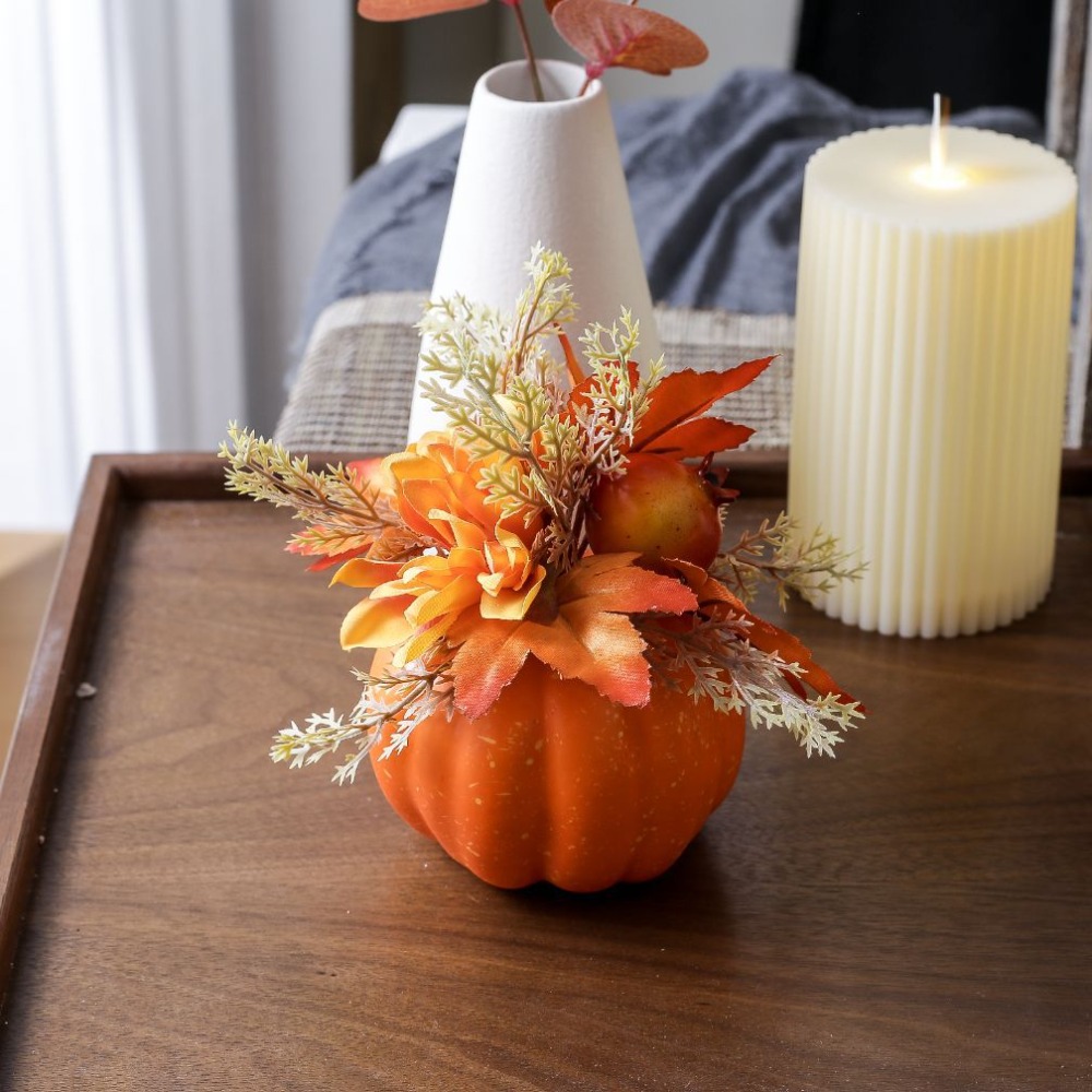 Artificial Pumpkin with Chrysanthemums – Harvest Home & Table Decor - Image 5