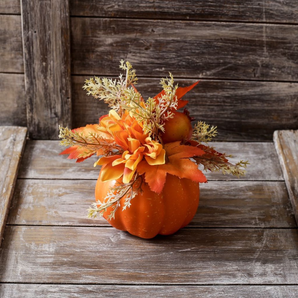 Artificial Pumpkin with Chrysanthemums – Harvest Home & Table Decor - Image 4