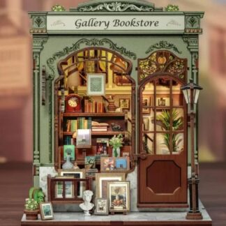 Gallery Bookstore Book Nook Kit – Wooden Miniature Dollhouse with LED Light