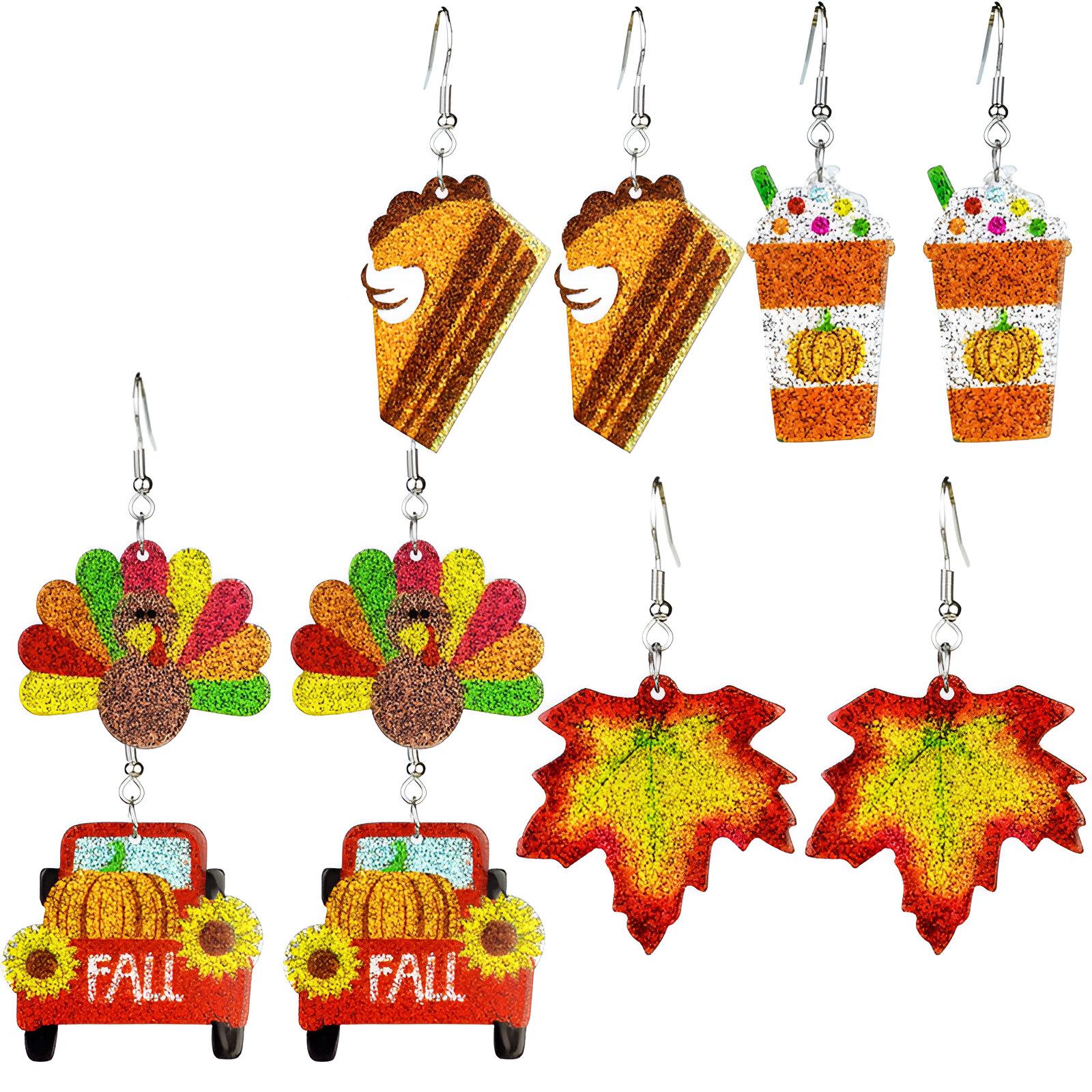 Autumn Thanksgiving Earrings - Turkey, Pumpkin & Sunflower Acrylic Jewelry - Image 2