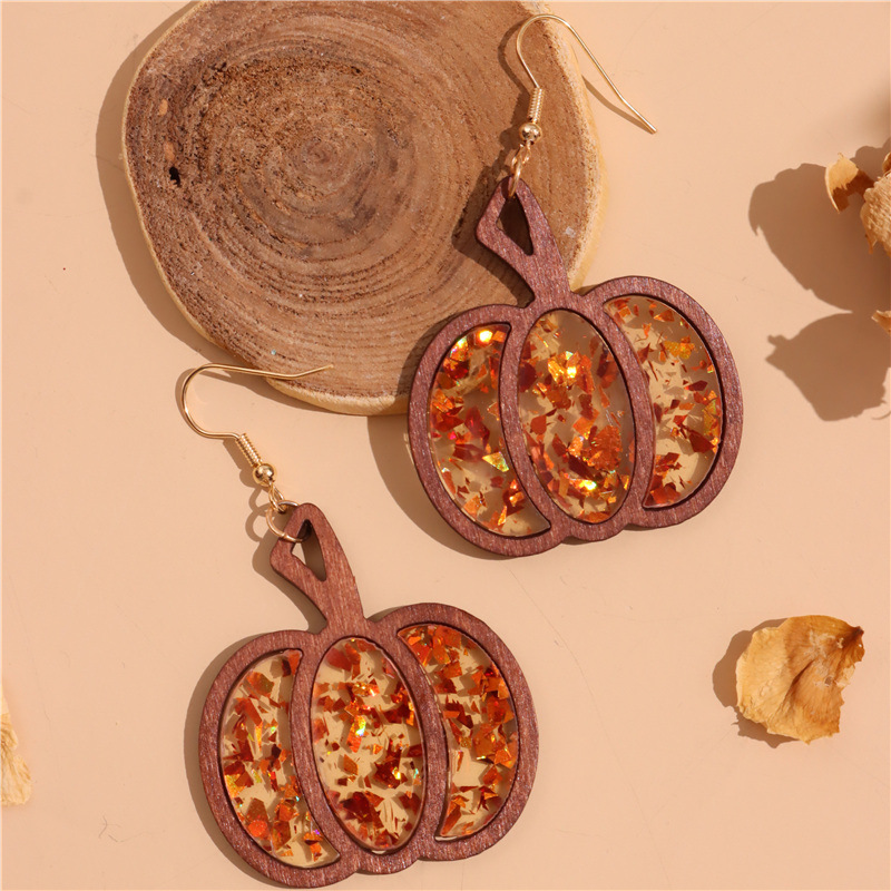 Glitter Pumpkin Hollow Earrings - 2pcs Thanksgiving Women’s Accessories - Image 5