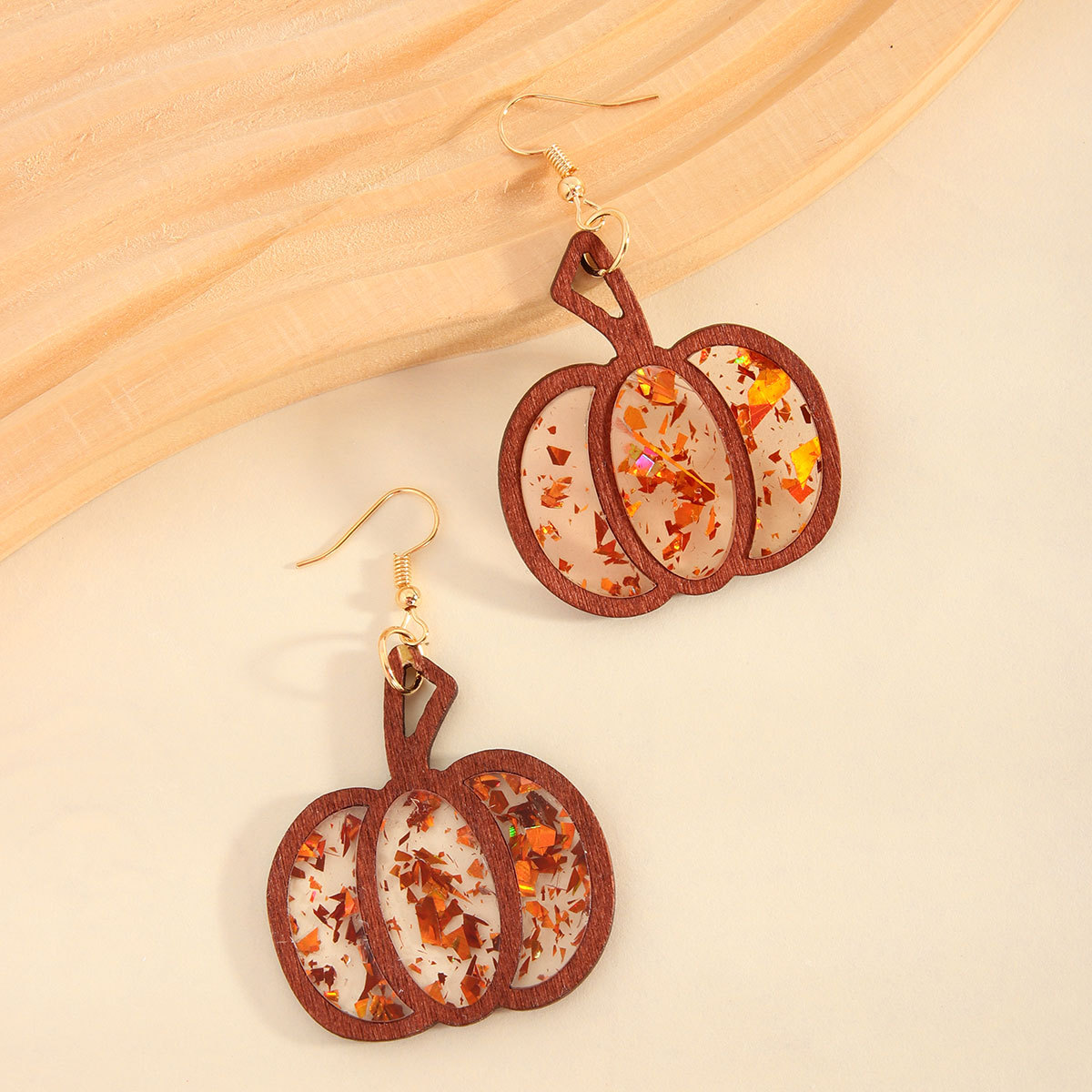 Glitter Pumpkin Hollow Earrings - 2pcs Thanksgiving Women’s Accessories - Image 3