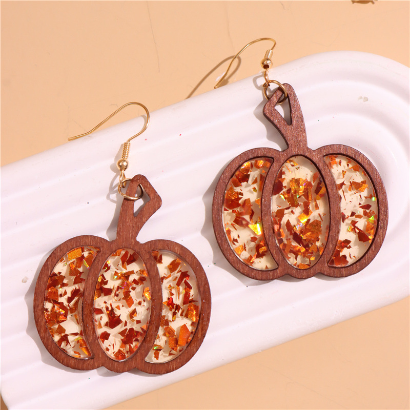 Glitter Pumpkin Hollow Earrings - 2pcs Thanksgiving Women’s Accessories - Image 4