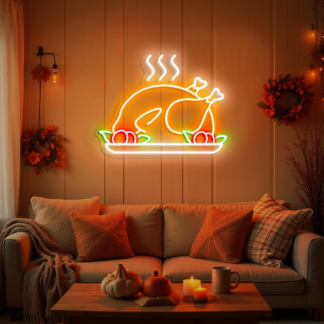 Thanksgiving Turkey & Chicken Neon Sign – Festive Harvest Kitchen Decor