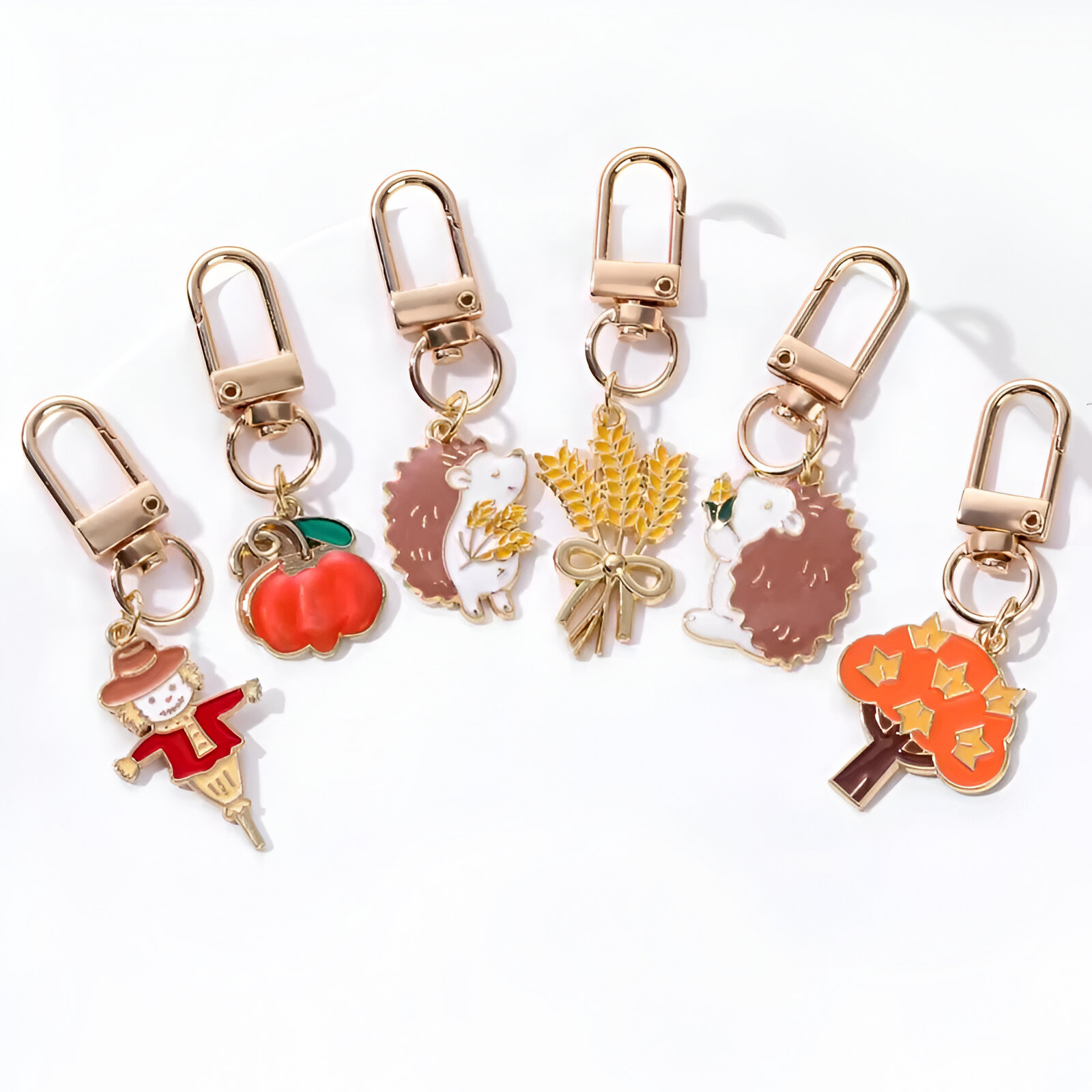 Autumn Harvest Hedgehog Pumpkin Scarecrow Keychain – Thanksgiving Joy - Image 3