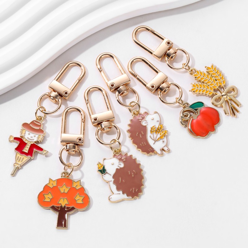 Autumn Harvest Hedgehog Pumpkin Scarecrow Keychain – Thanksgiving Joy
