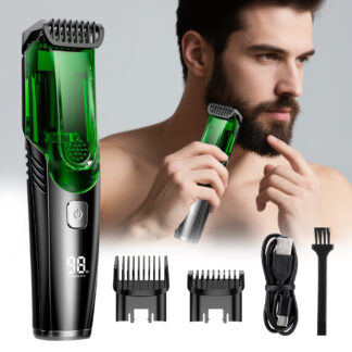 Rechargeable Vacuum Beard Trimmer for Men – Waterproof Electric Shaver & Grooming Kit