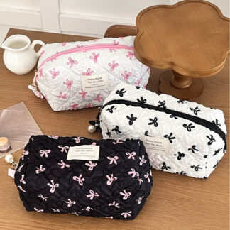 Chic Bow Print Makeup Clutch – Portable Cosmetic & Toiletry Organizer