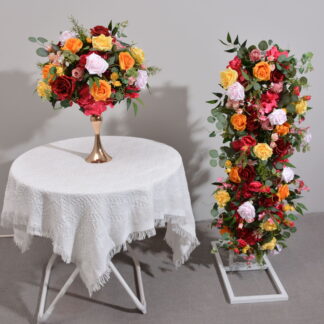 Orange Red Rose & Green Leaf Artificial Flower Ball – Wedding & Event Décor