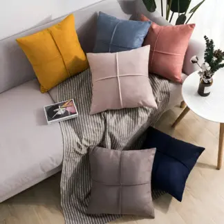 Faux Suede Cross Stitch Decorative Throw Pillow Cover for Sofa, Bed & Couch